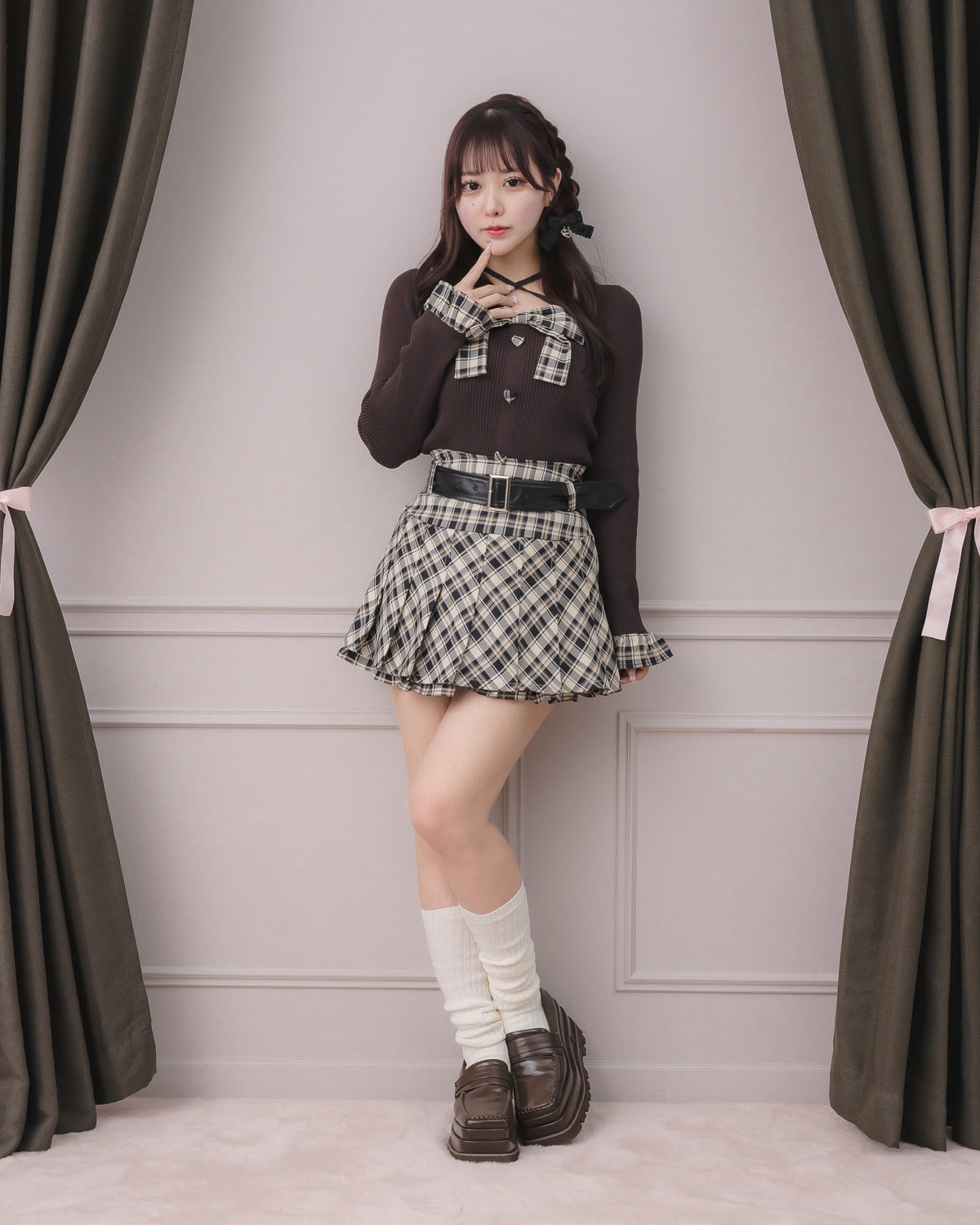 チェックレイヤードリボンニットトップス – pium