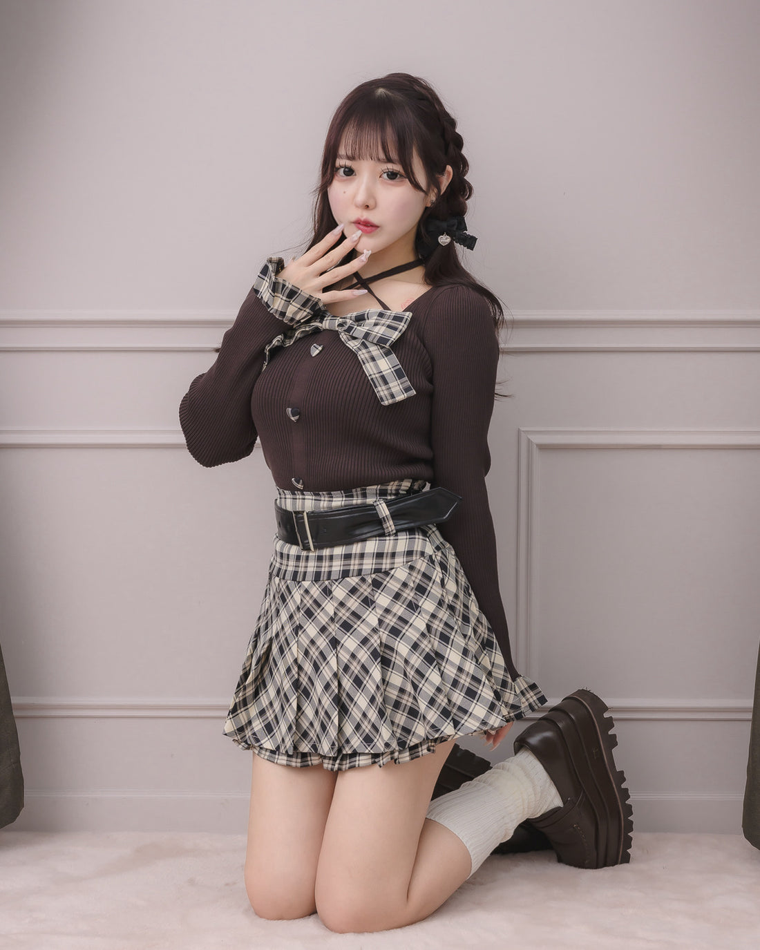 モデル身長：157cm/着用カラー:ベージュチェック