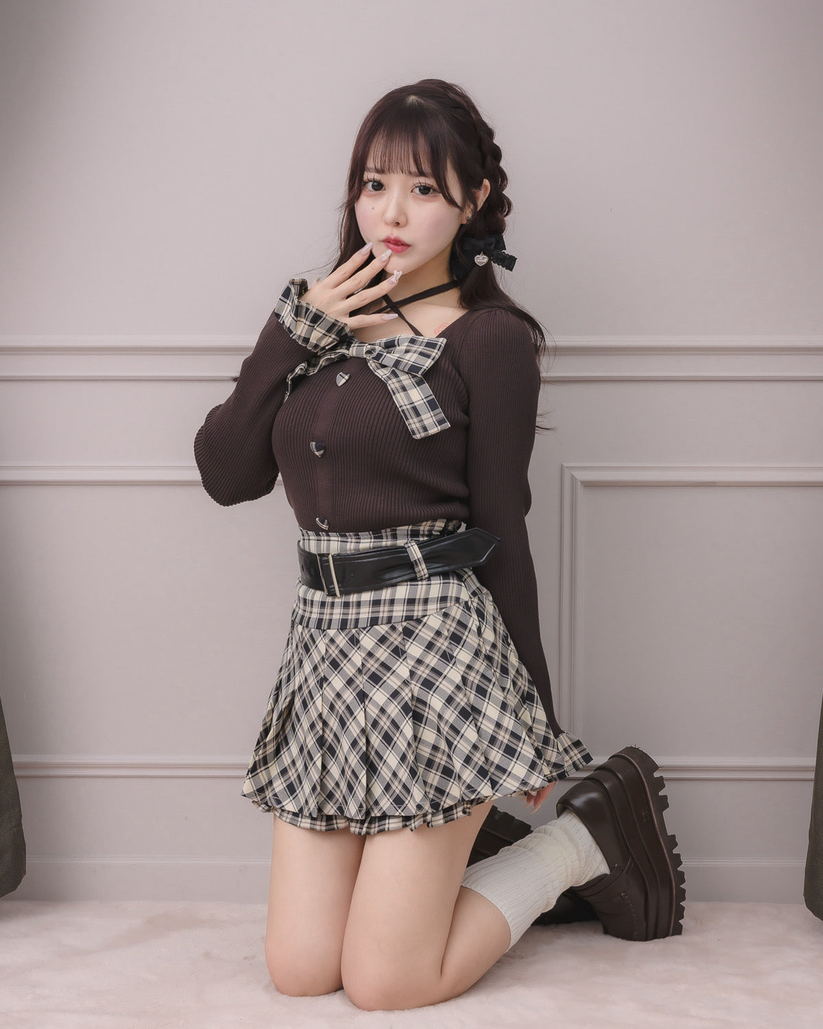 モデル身長：157cm/着用カラー:ベージュチェック