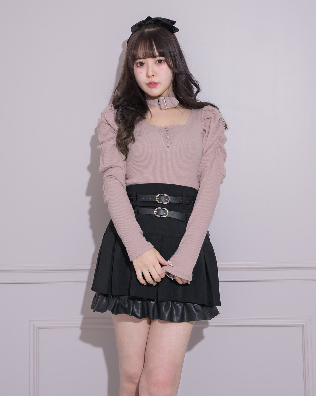 ダブルベルトプリーツミニスカート