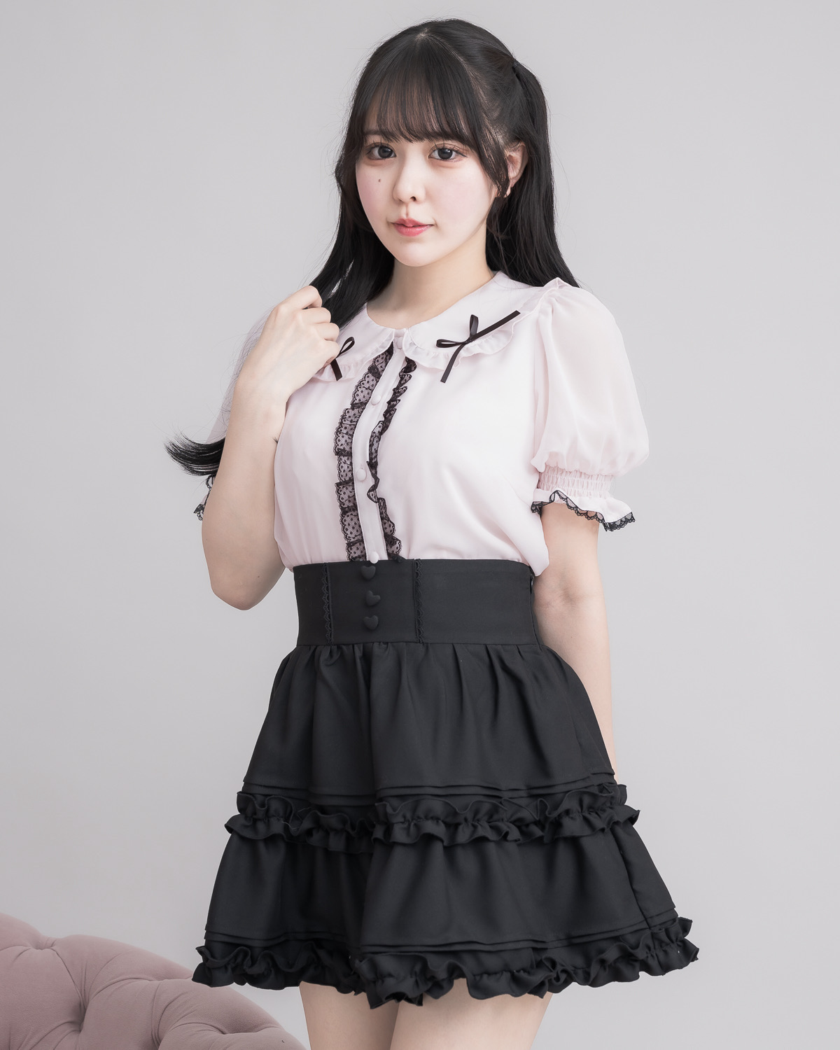 モデル身長:157cm/着用カラー:ピンク×ブラック