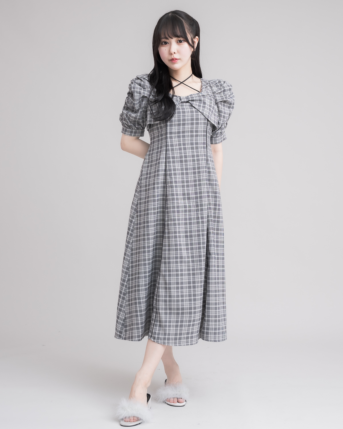 モデル身長:157cm/着用カラー:チェック