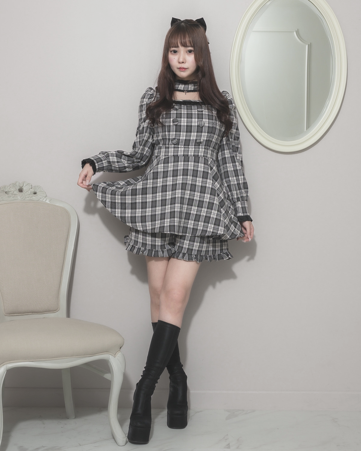 モデル身長:157cm/着用カラー:アイボリーチェック