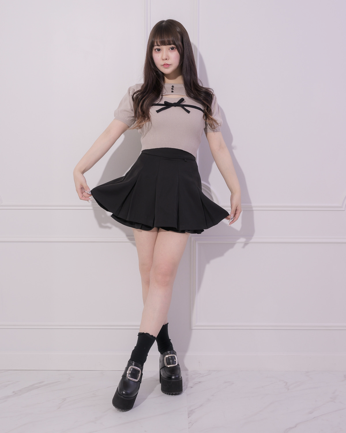 pium バイカラーリボンニットセット ピンク pium バイカラーリボンニットセット ピンク