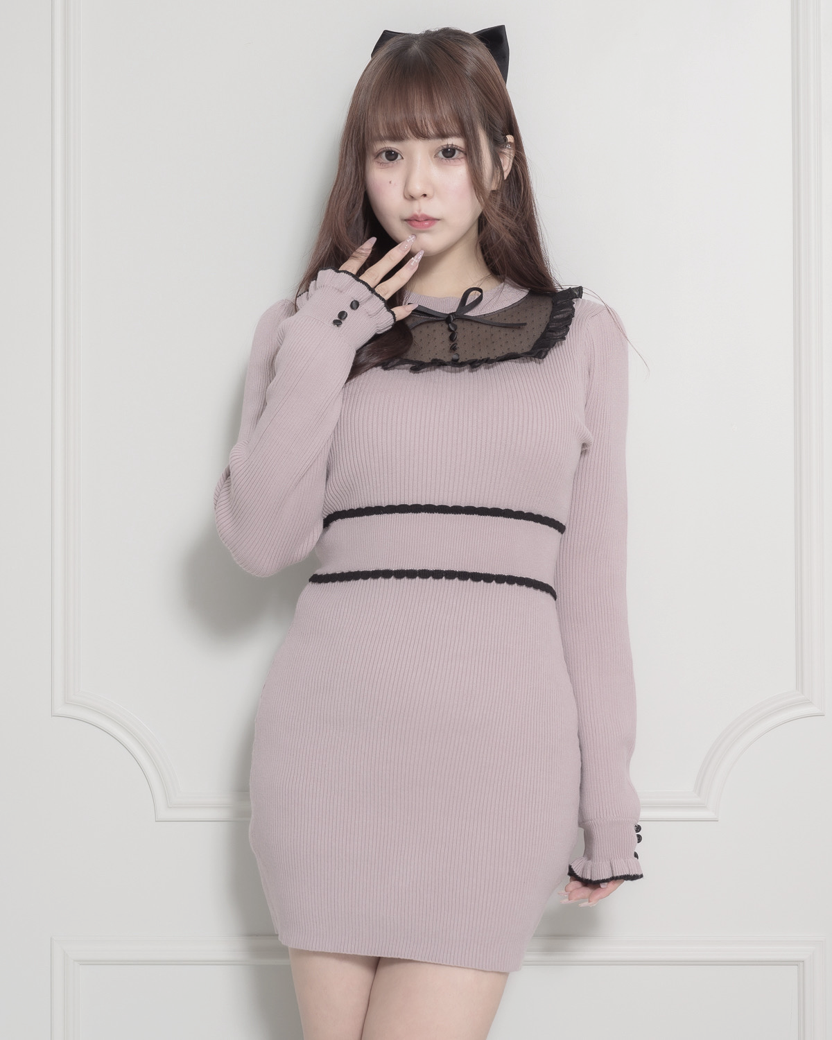 pium チュールフリルドーリーニットワンピース ブラック チュールフリルドーリーニットワンピース – pium