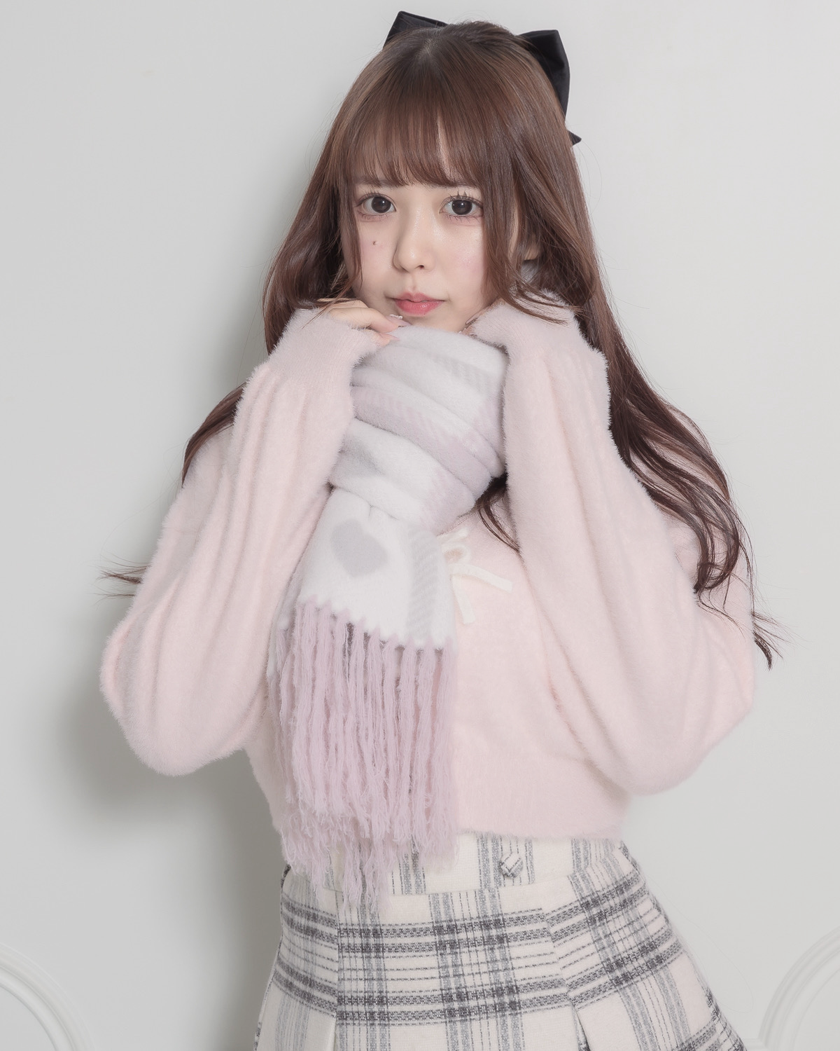 pium ピウム ハートチェックマシュマロニットマフラー ホワイト ハートチェックマシュマロニットマフラー – pium