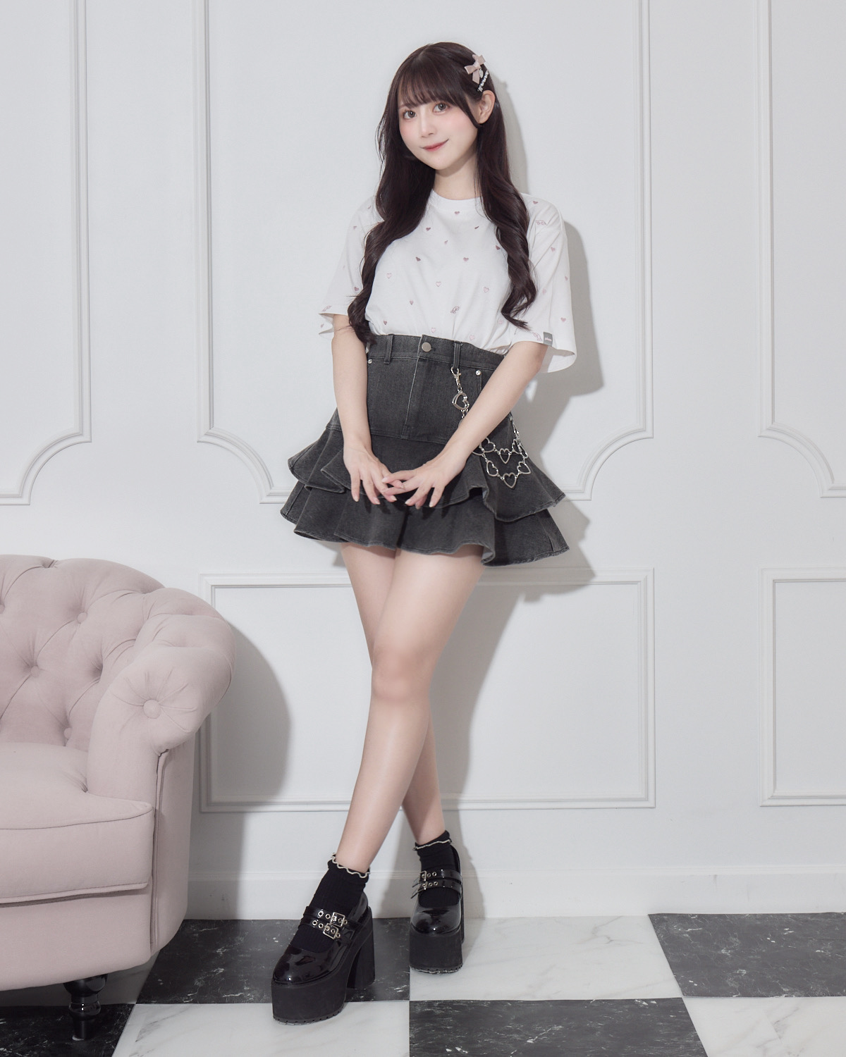 モデル身長:159cm/着用カラー:ホワイト×ピンク