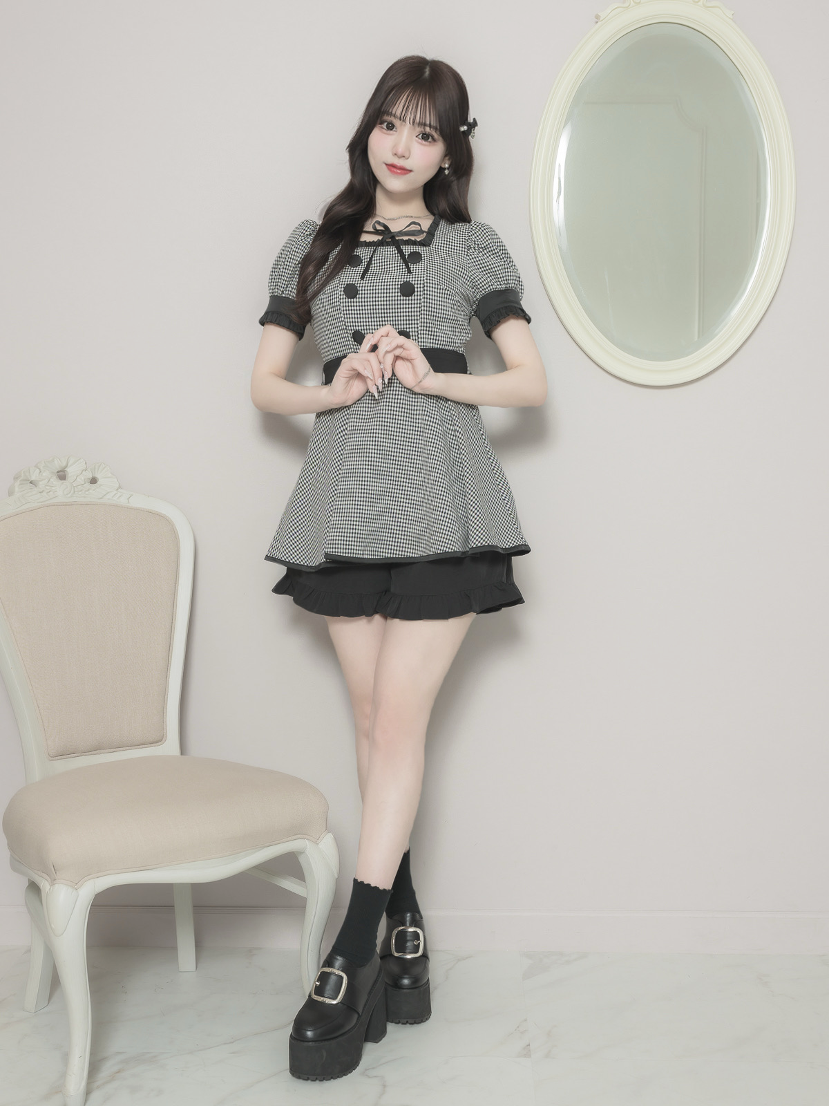 モデル身長：163cm/着用カラー:ギンガム