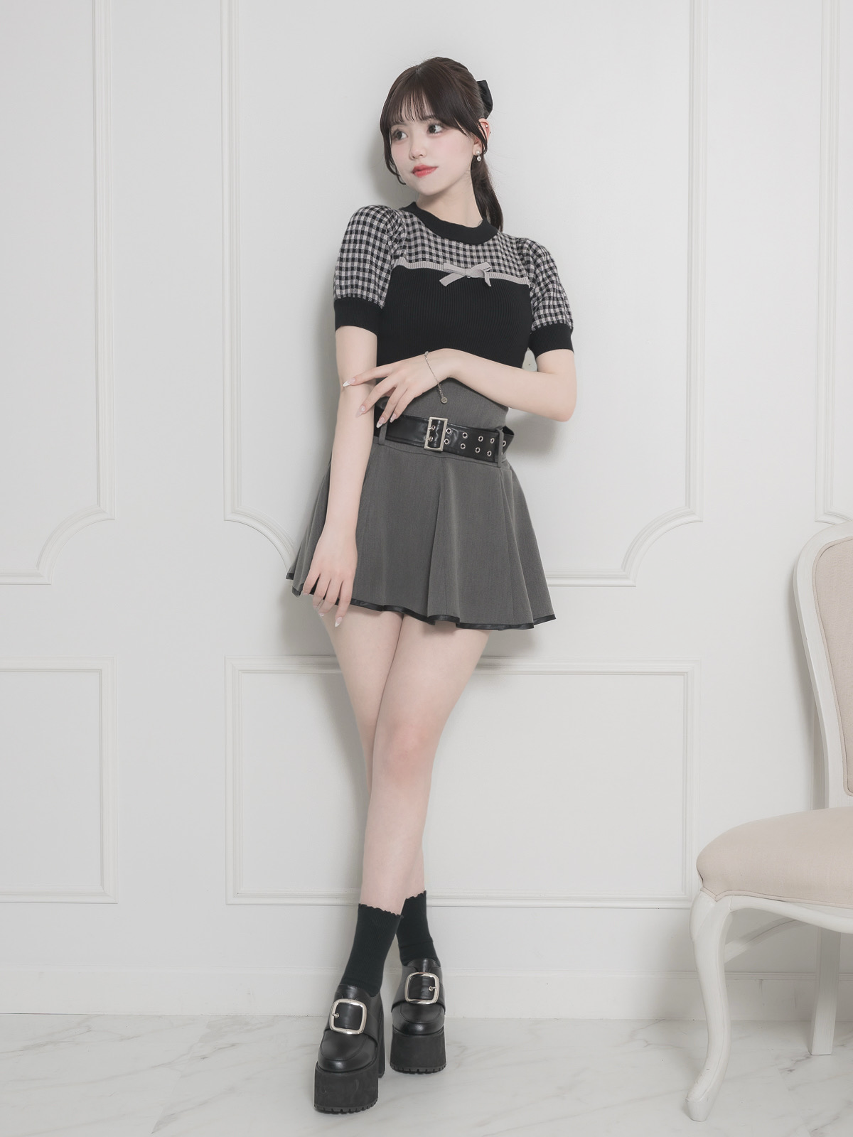 モデル身長:163cm/着用カラー:ブラック×グレー