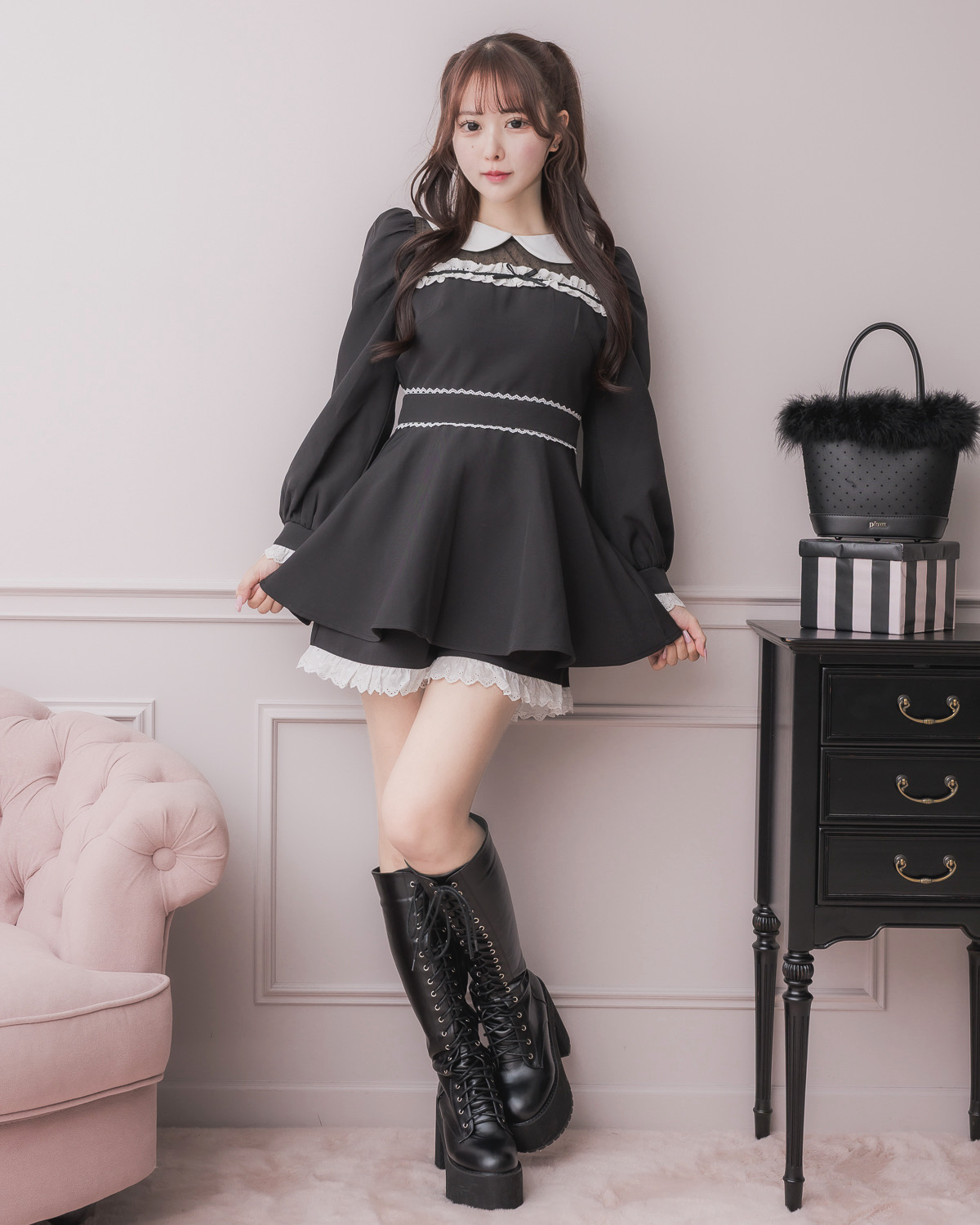モデル身長：157cm/着用カラー:ブラック