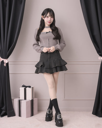 ベルト付きティアードデニムスカート