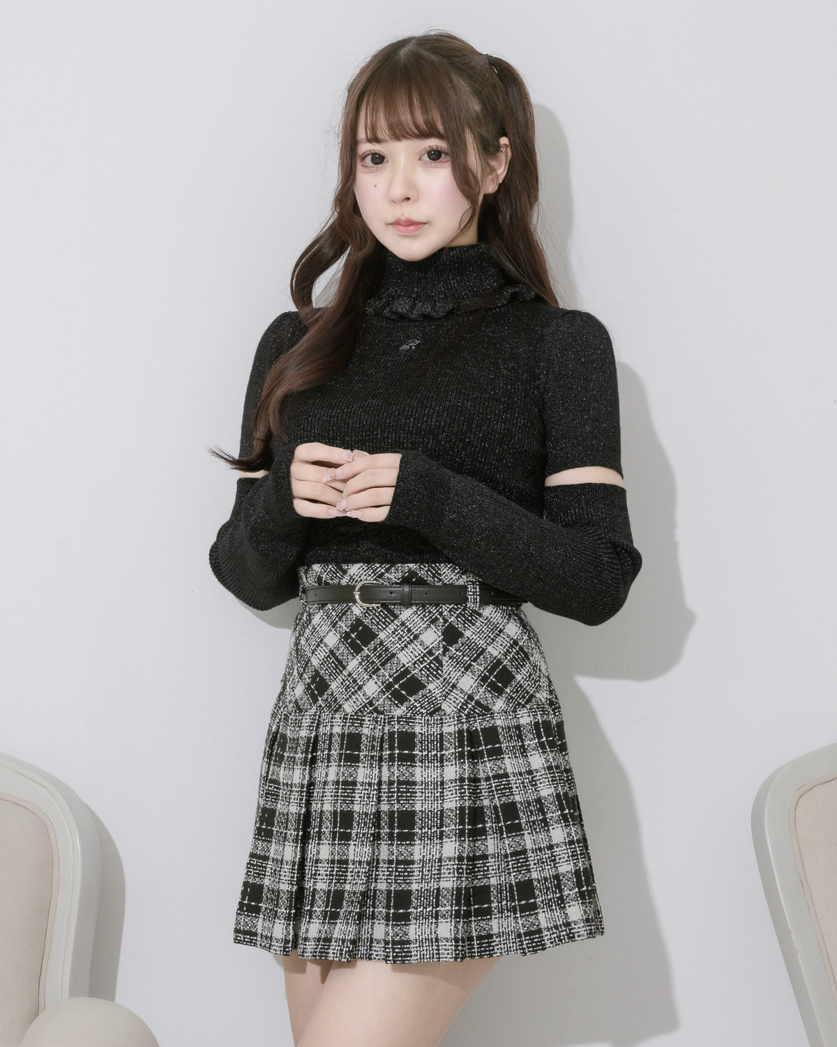 モデル身長:157cm/着用カラー:ブラックチェック