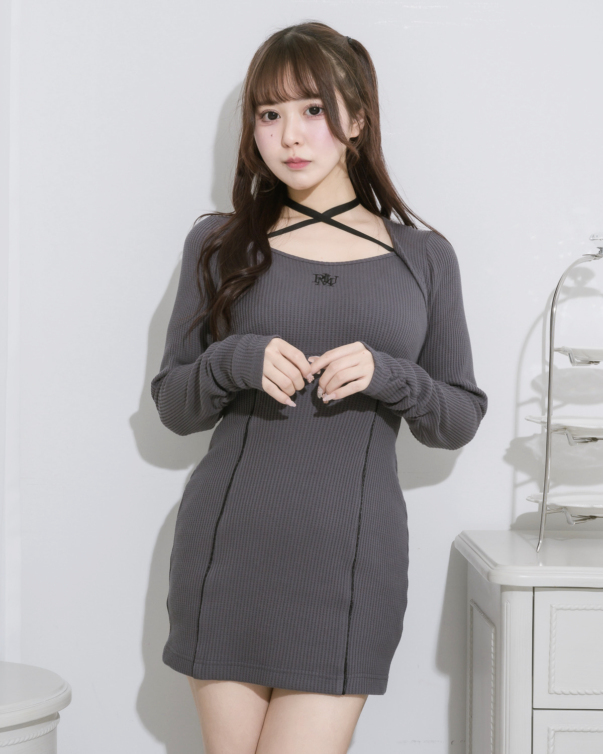 pium クロステープワッフルワンピース ピンク クロステープワッフルワンピース – pium
