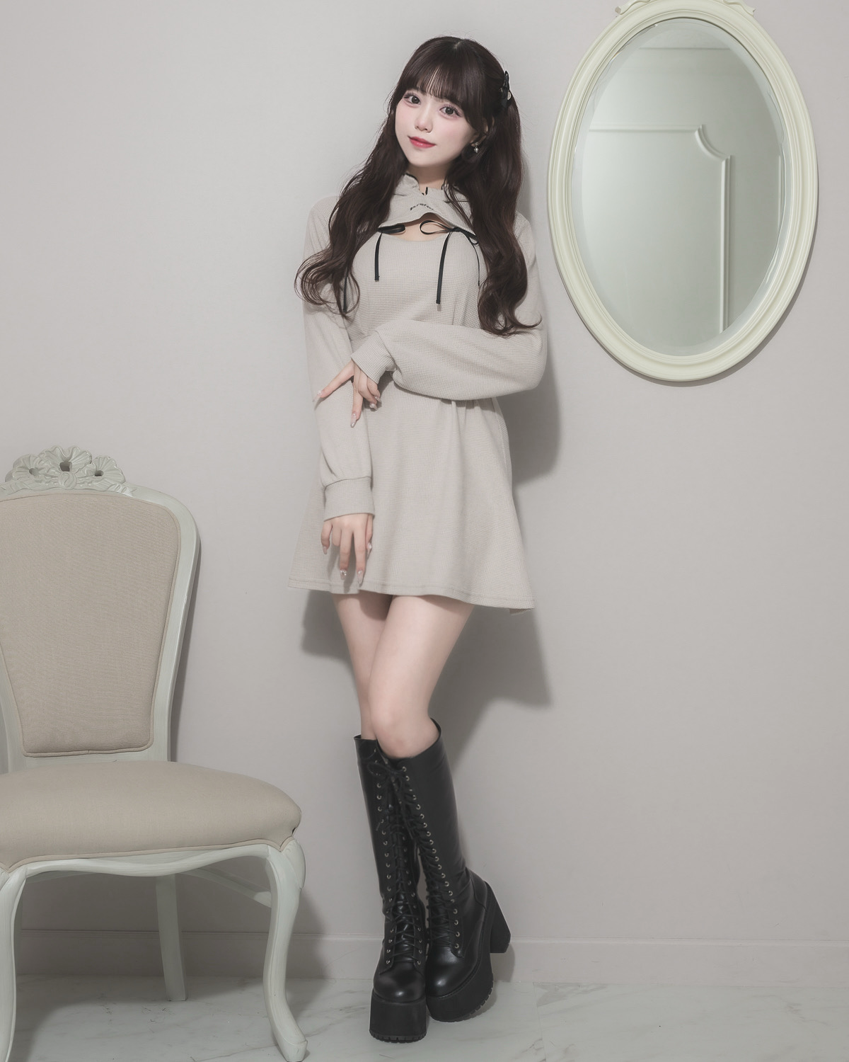 モデル身長:163cm/着用カラー:グレージュ