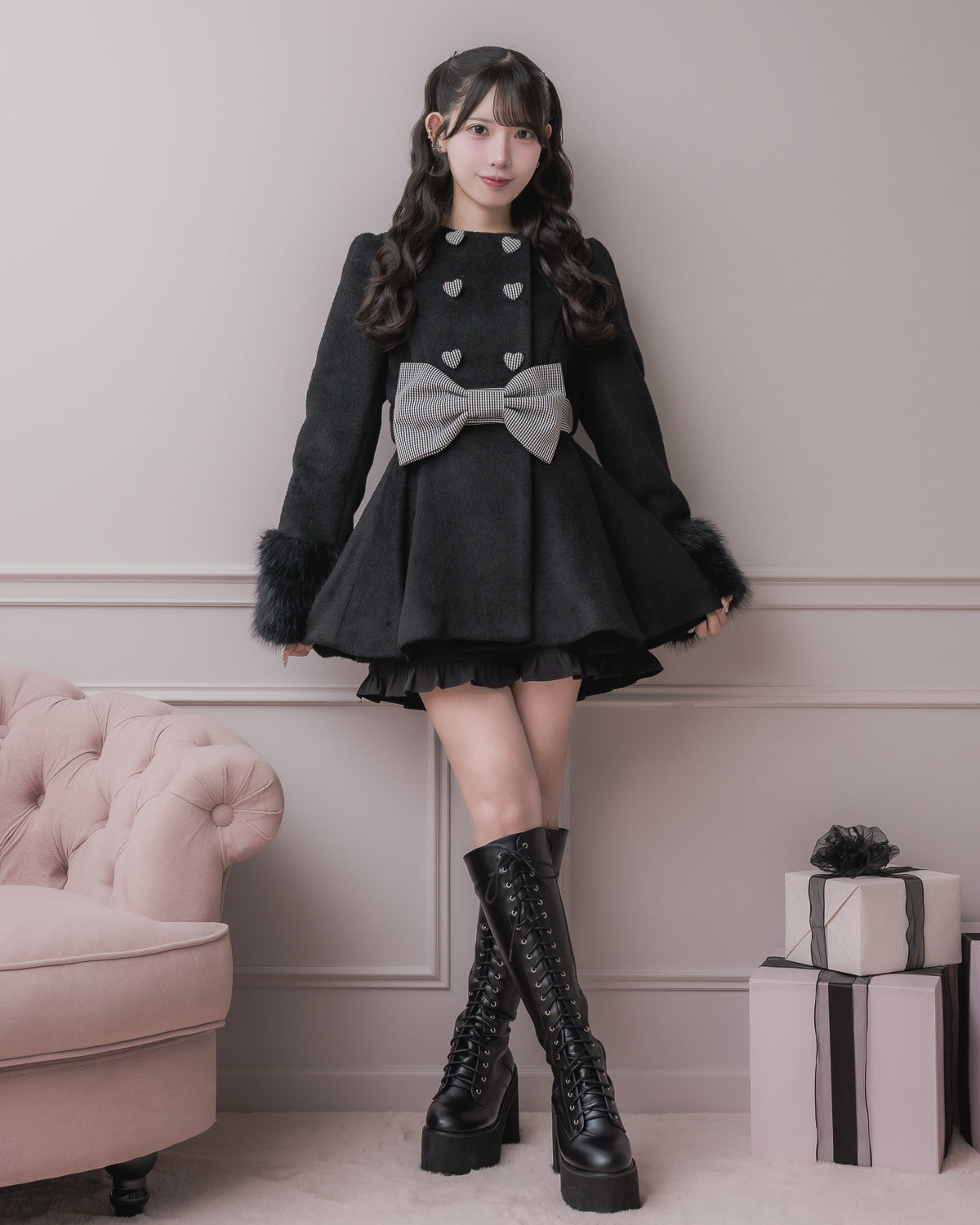 モデル身長：152cm/着用カラー:ブラックミックス
