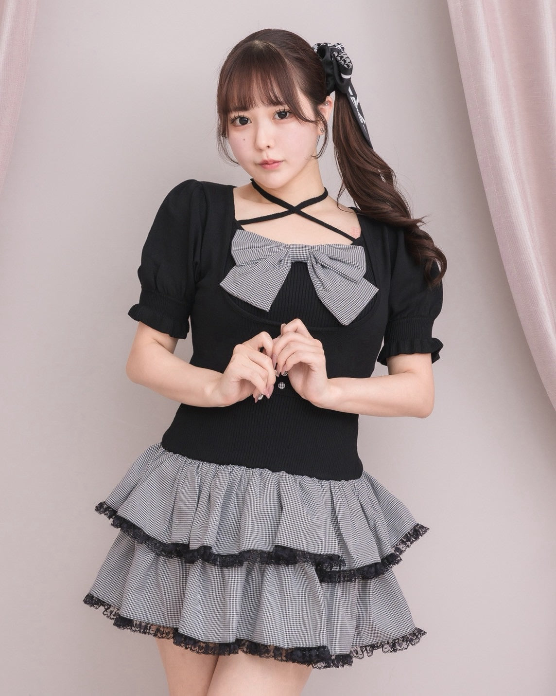 モデル身長：157cm/着用カラー：ブラック×ミックス