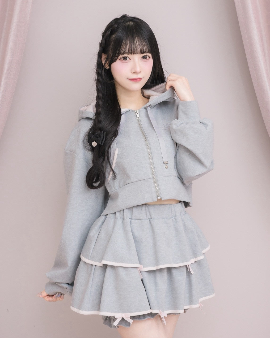 バイカラーティアードスカート×パーカーセット
