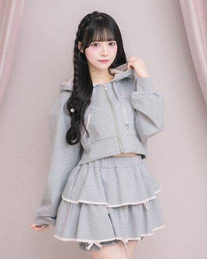 バイカラーティアードスカート×パーカーセット