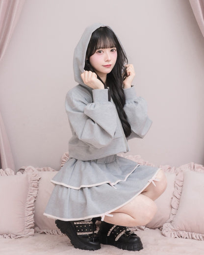 バイカラーティアードスカート×パーカーセット