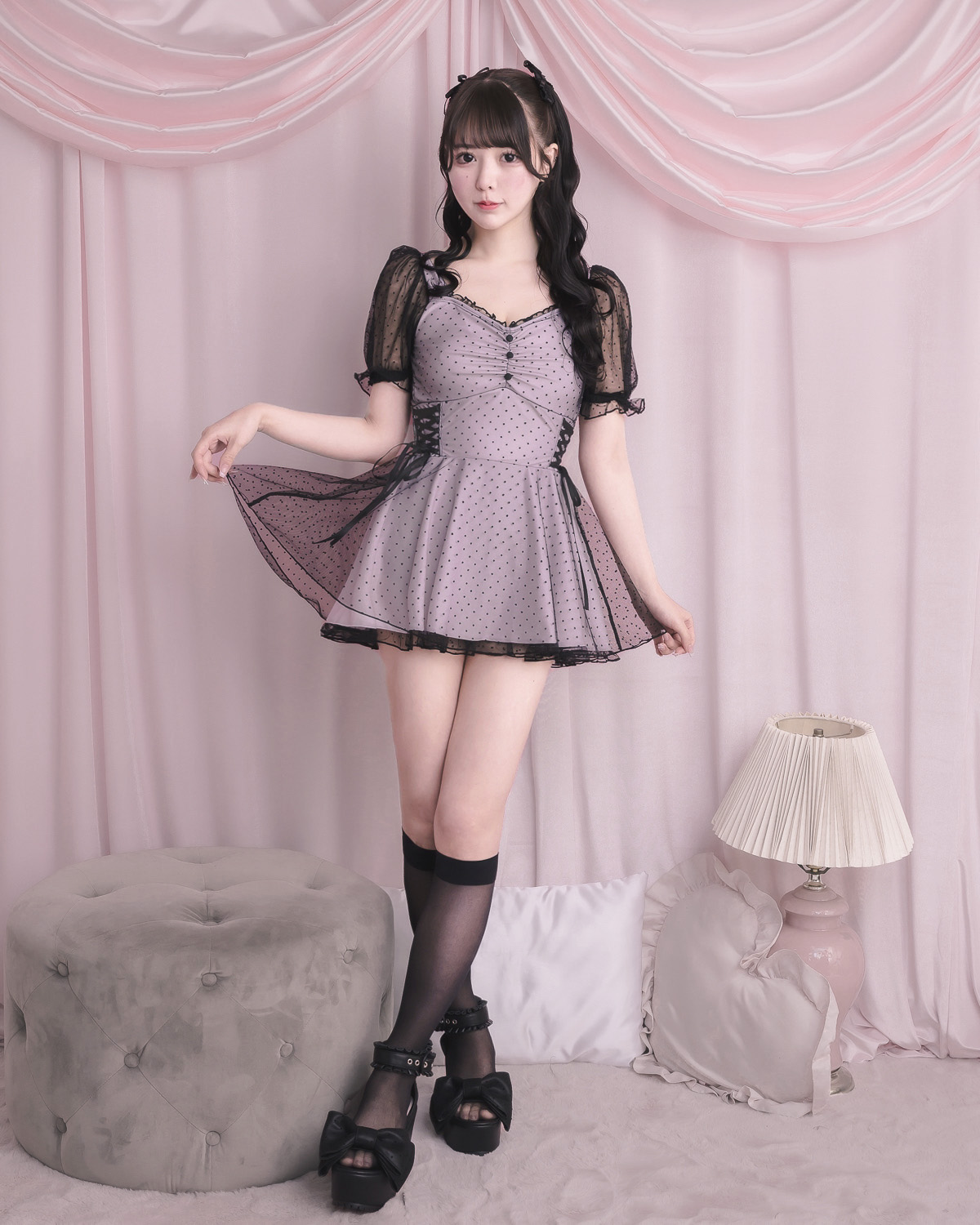 モデル身長：157cm/着用カラー：ピンク×ブラック