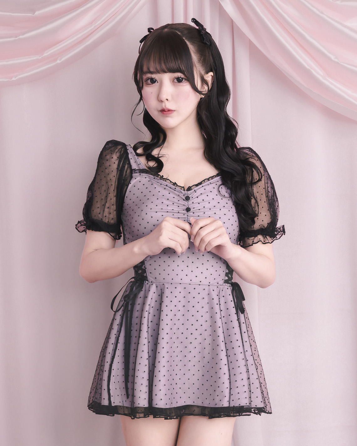 モデル身長:157cm/着用カラー:ピンク×ブラック