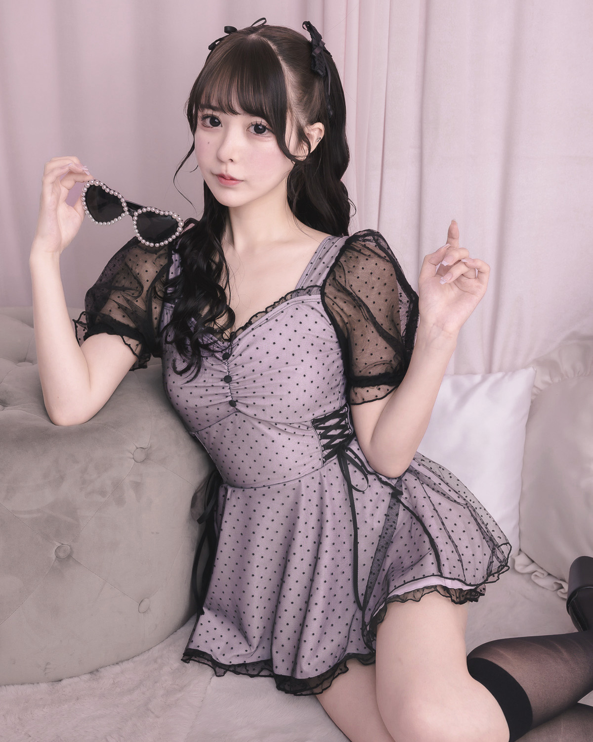 モデル身長:157cm/着用カラー:ピンク×ブラック