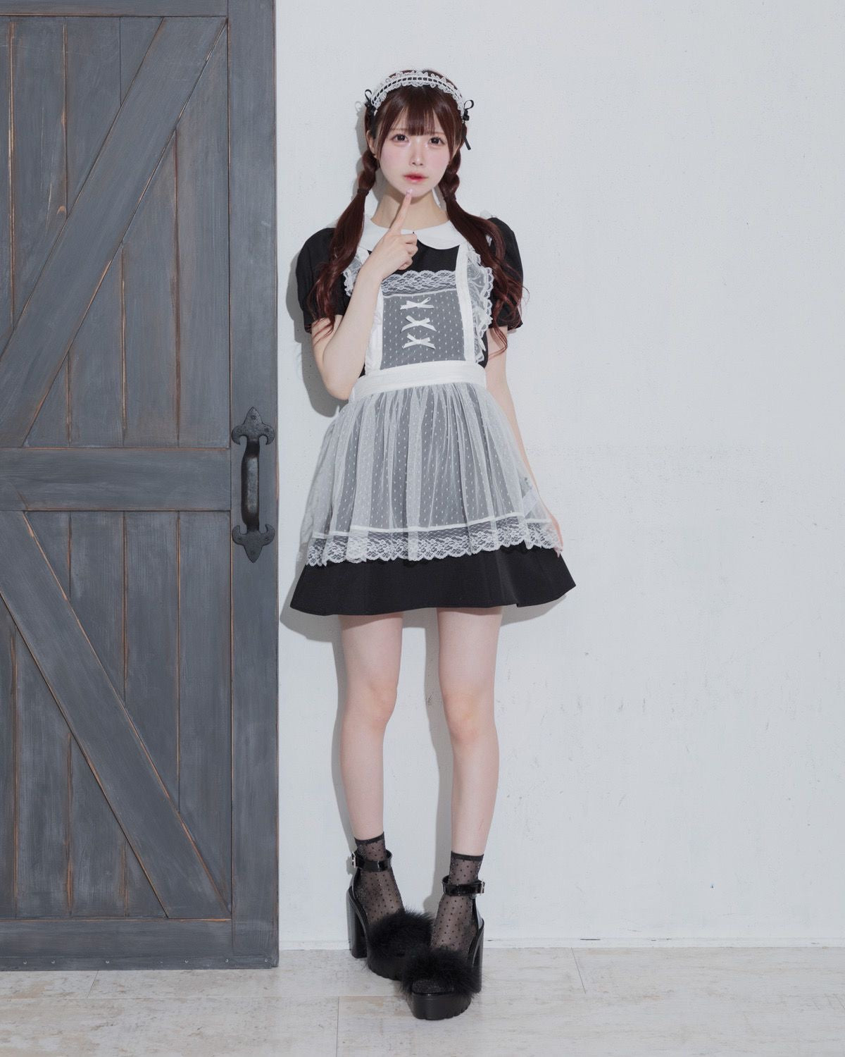 チュールエプロン付きドーリーミニワンピ