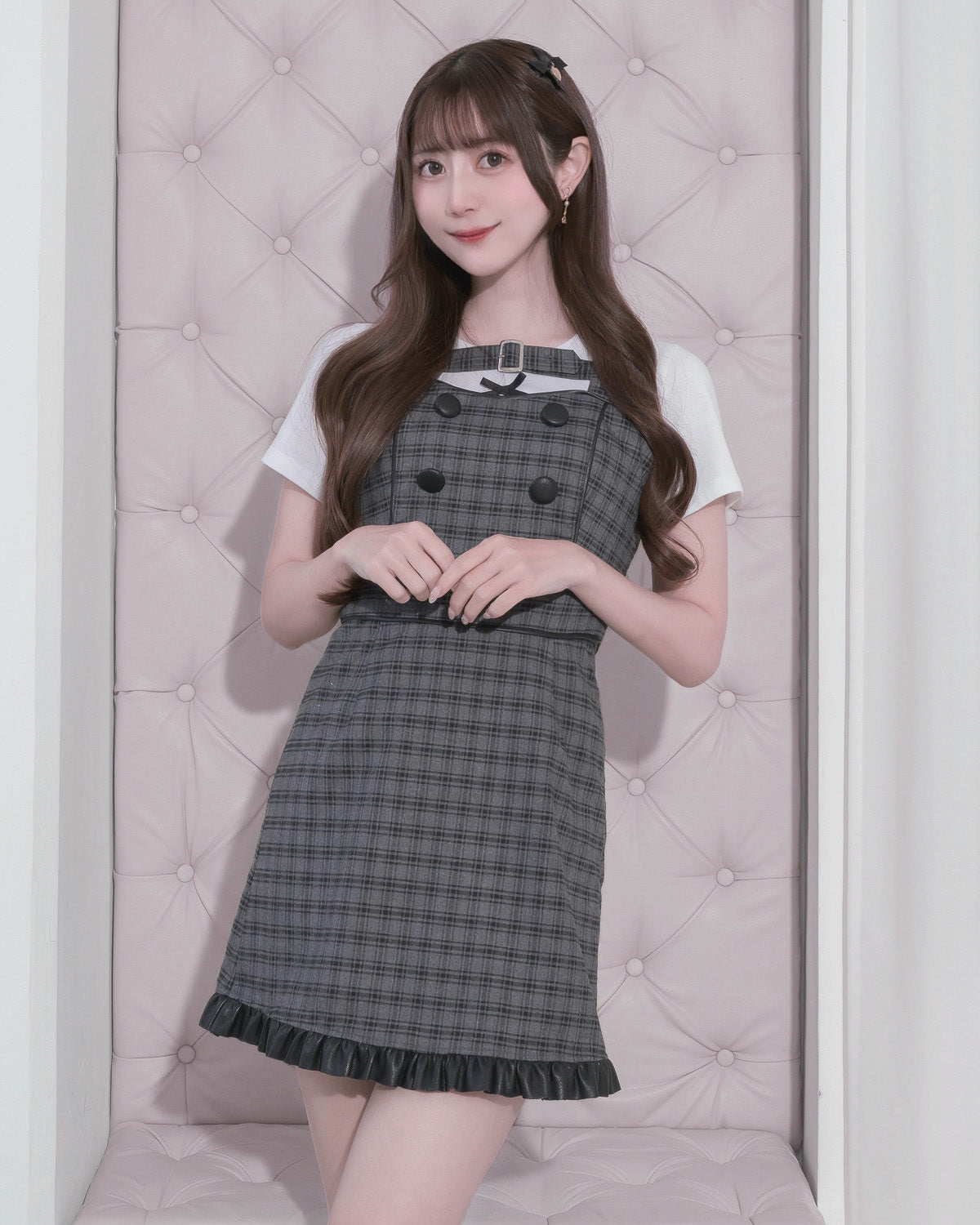 モデル身長:159cm/着用カラー:ブラックチェック