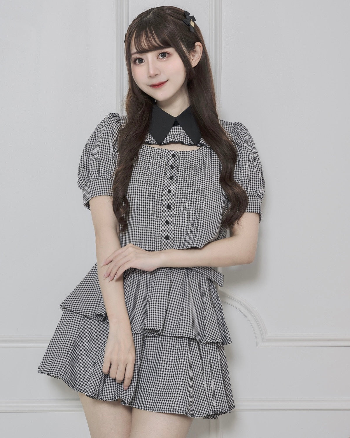 モデル身長:159cm/着用カラー:ブラックチェック