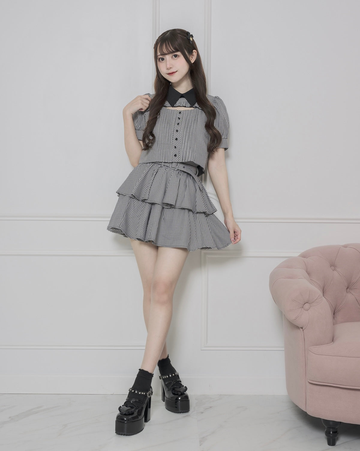 モデル身長:159cm/着用カラー:ブラックチェック