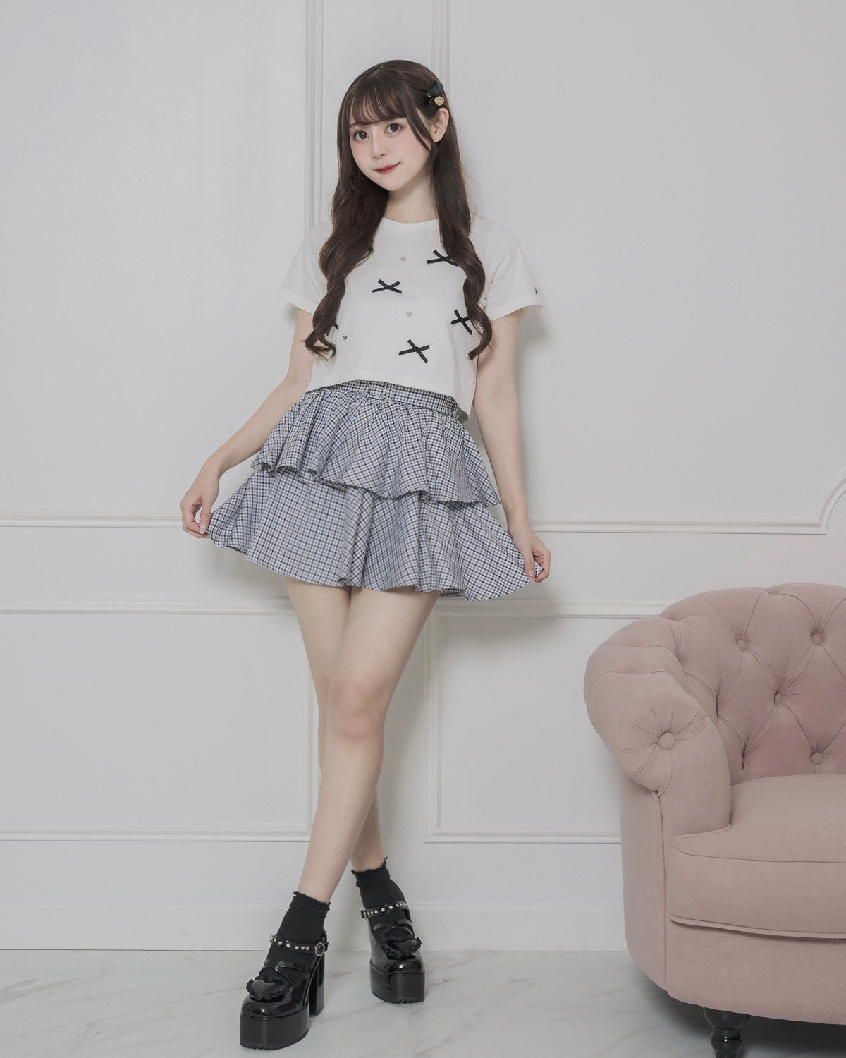 モデル身長:159cm/着用カラー:ブルーチェック