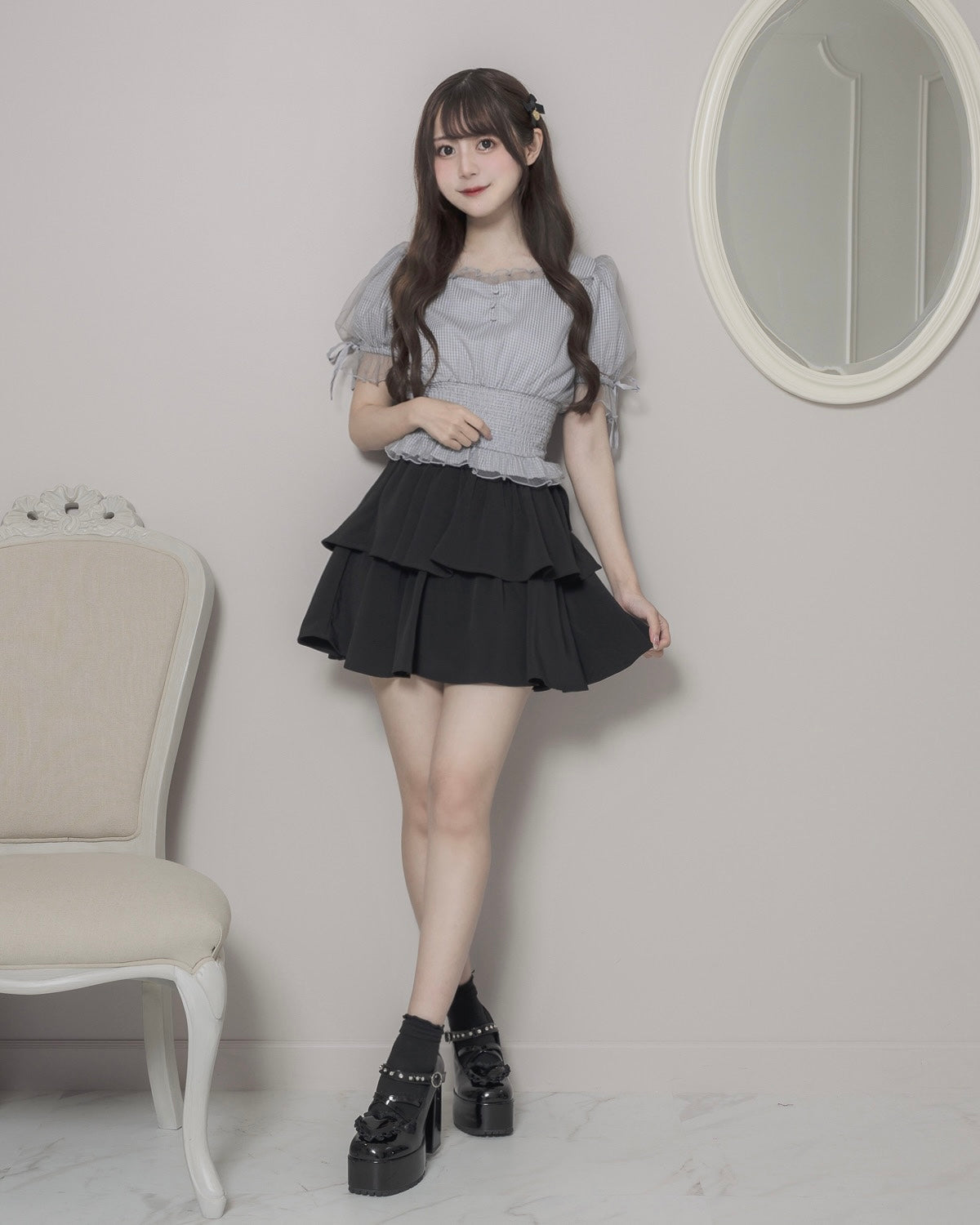 モデル身長:159cm/着用カラー:ブラック