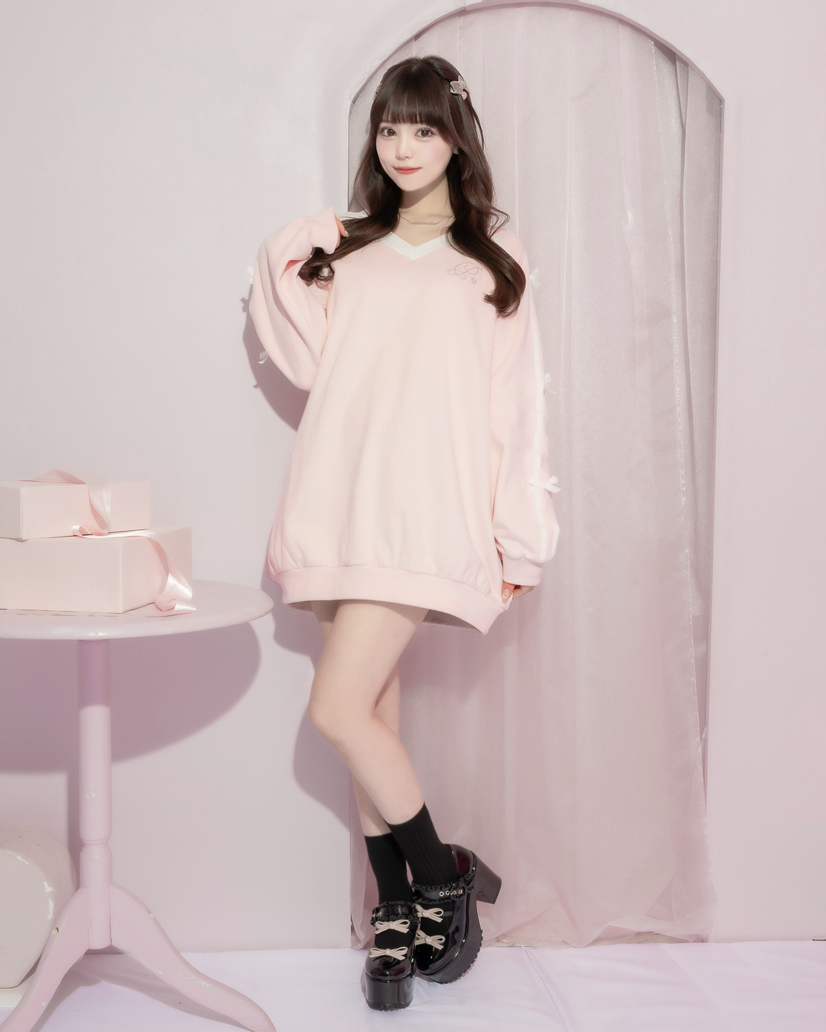 モデル身長:163cm/着用カラー:ピンク