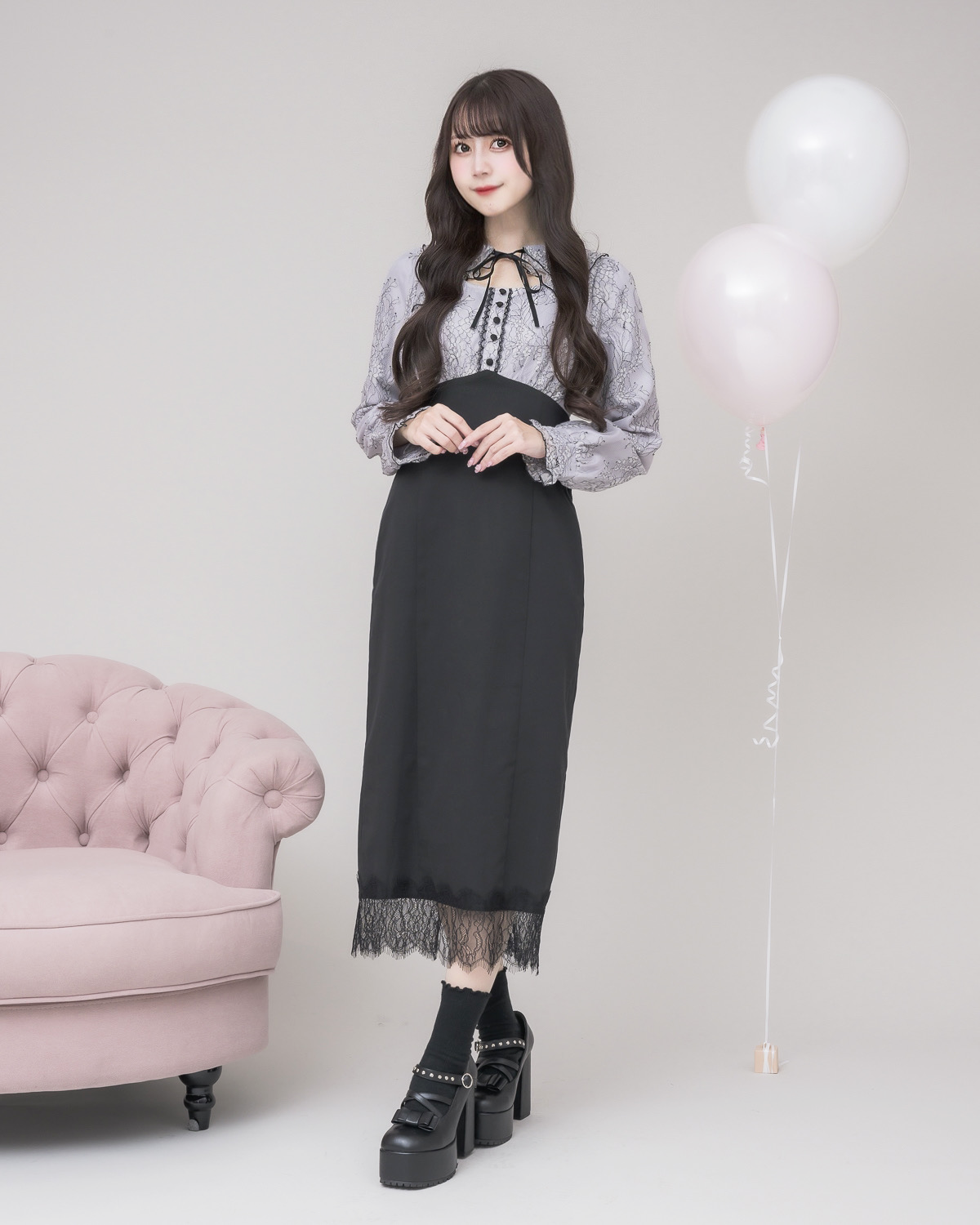 モデル身長:159cm/着用カラー:ブルーグレー