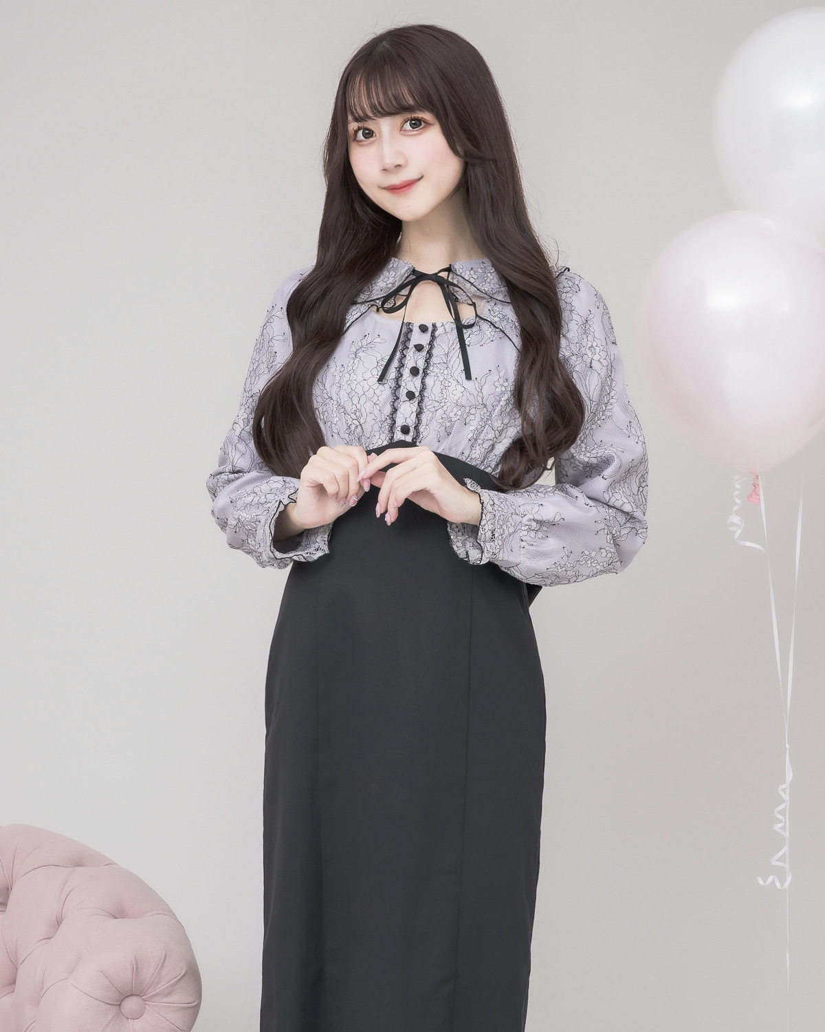 モデル身長:159cm/着用カラー:ブルーグレー