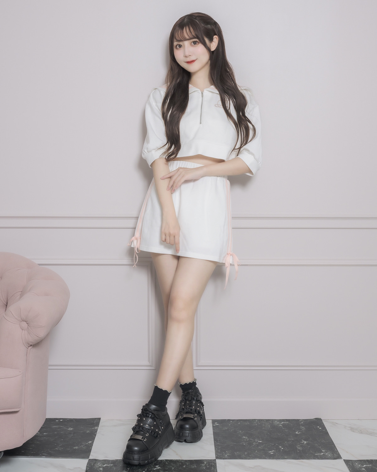 モデル身長:159cm/着用カラー:ホワイト