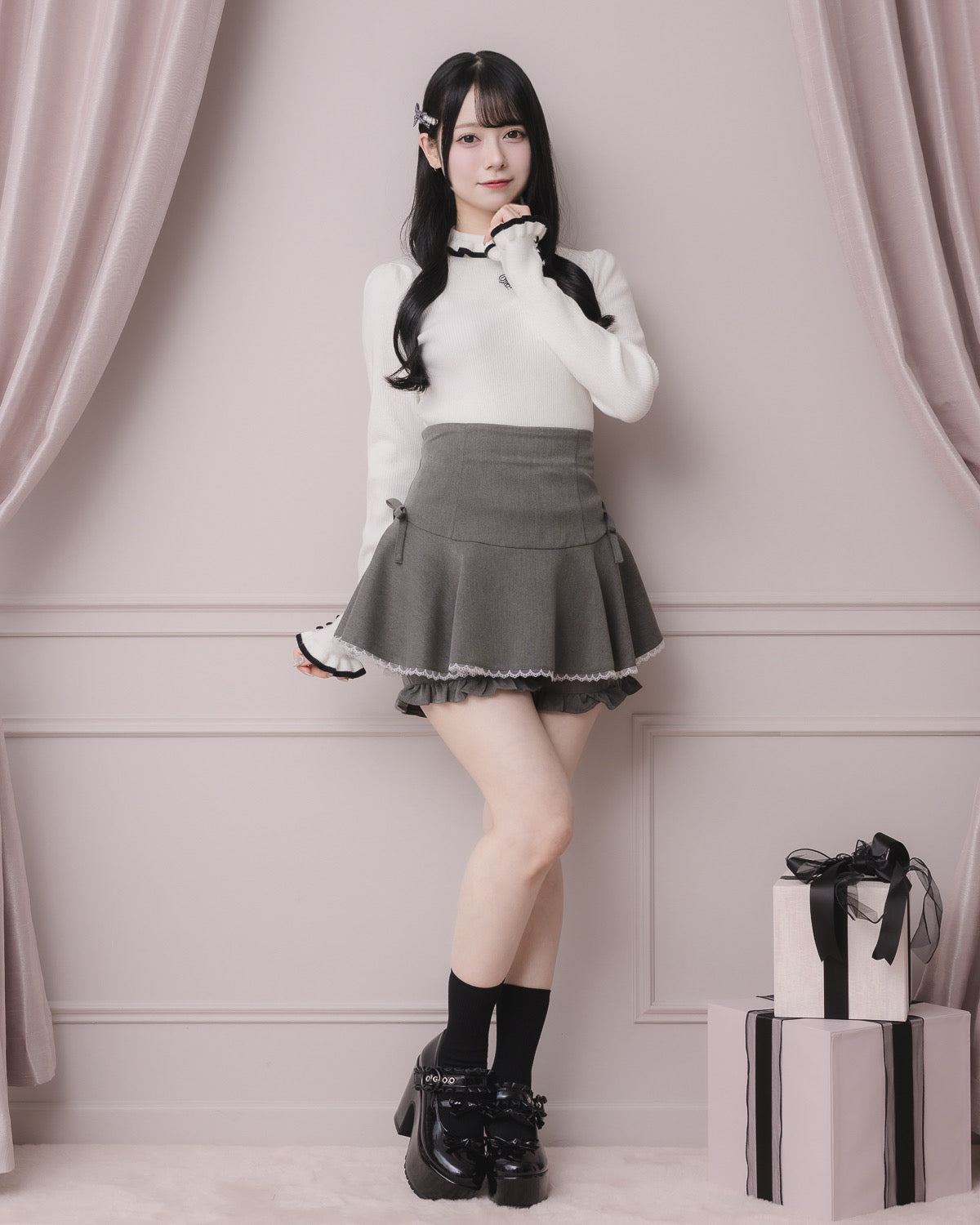 pium ぴうむ ハイウエストフレアフリルスカパン ミックス ハイウエストフレアフリルスカパン – pium