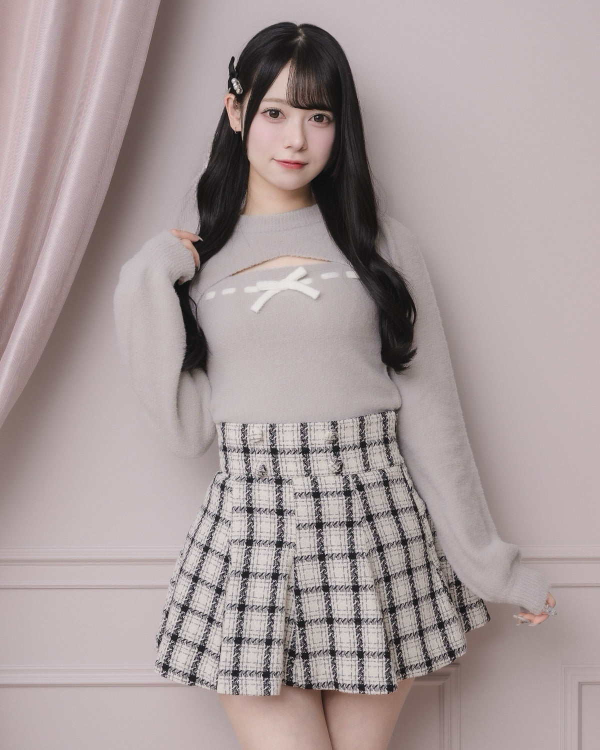 モデル身長：155cm/着用カラー:ブルーグレー