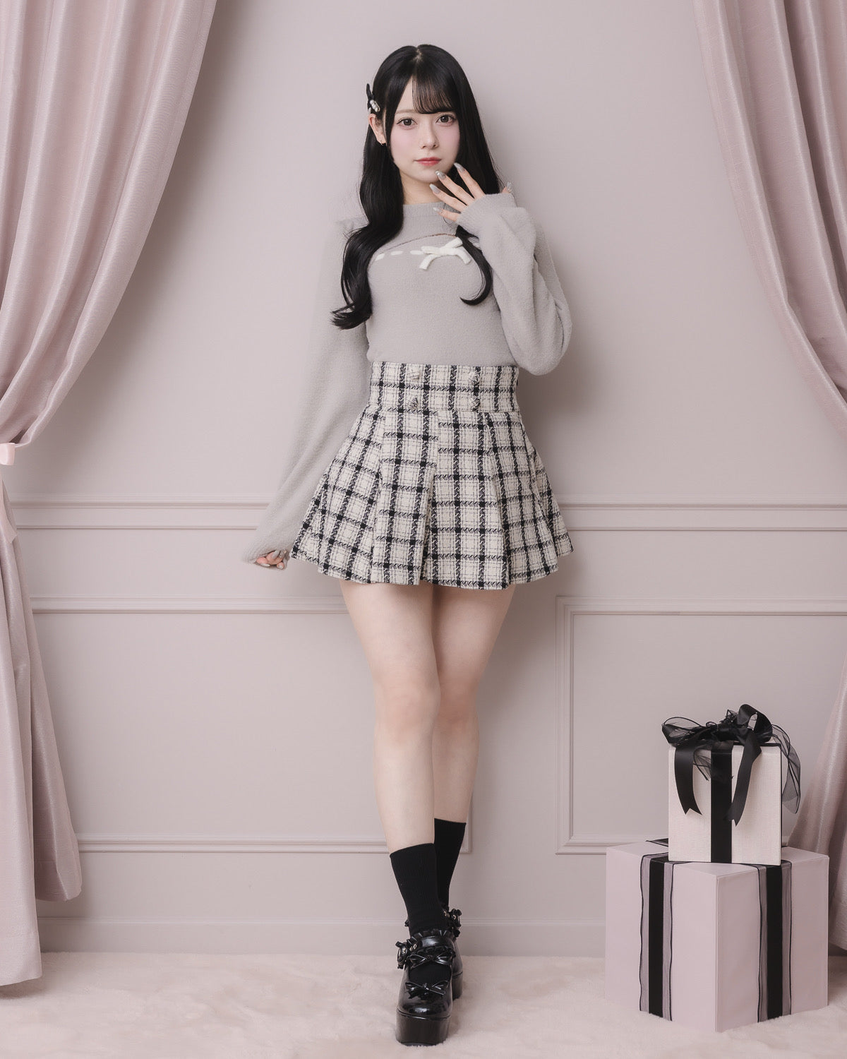 モデル身長：155cm/着用カラー:ブルーグレー