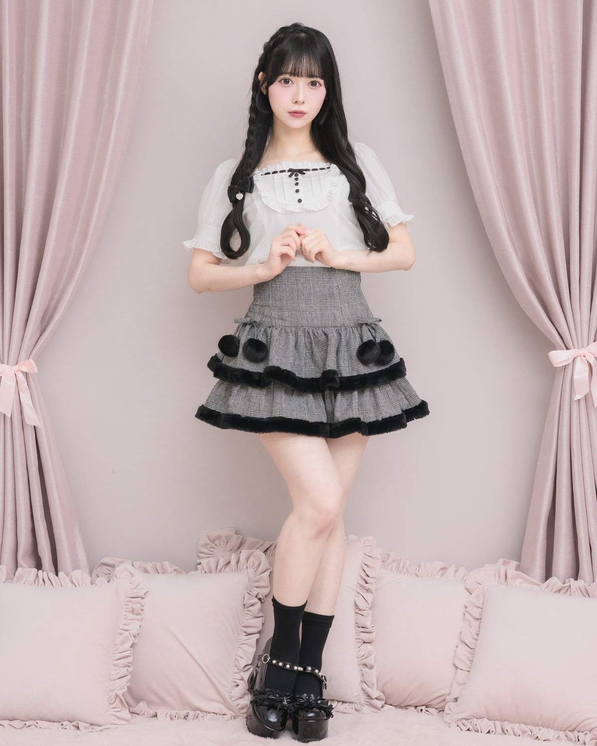 モデル身長：155cm/着用カラー：ブラックチェック