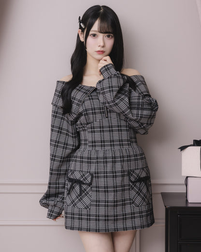 モデル身長：155cm/着用カラー:ブラックチェック