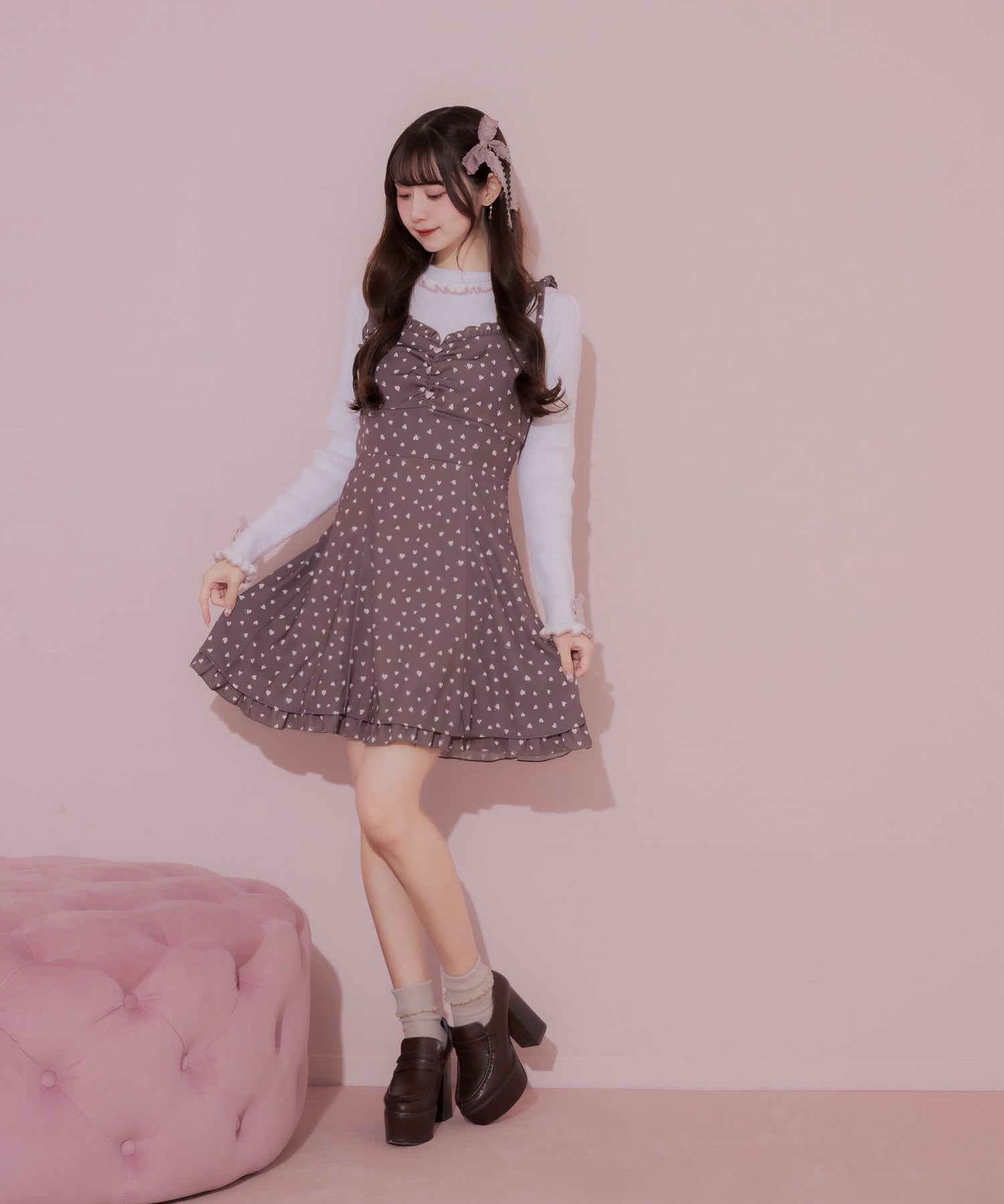 piumハートフリルキャミワンピース