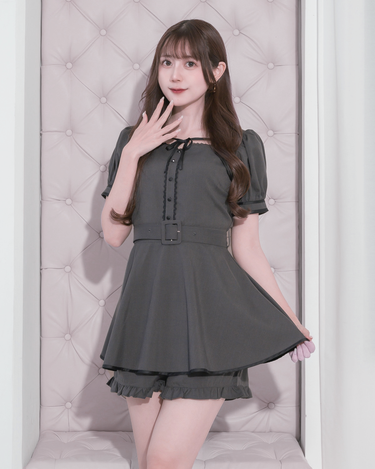 モデル身長:159cm/着用カラー:ブラックチェック