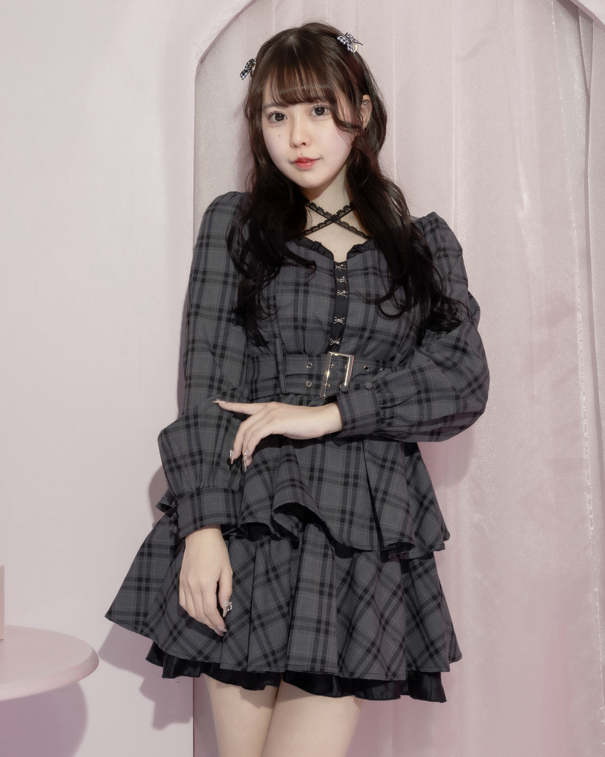 モデル身長:157cm/着用カラー:グレーチェック