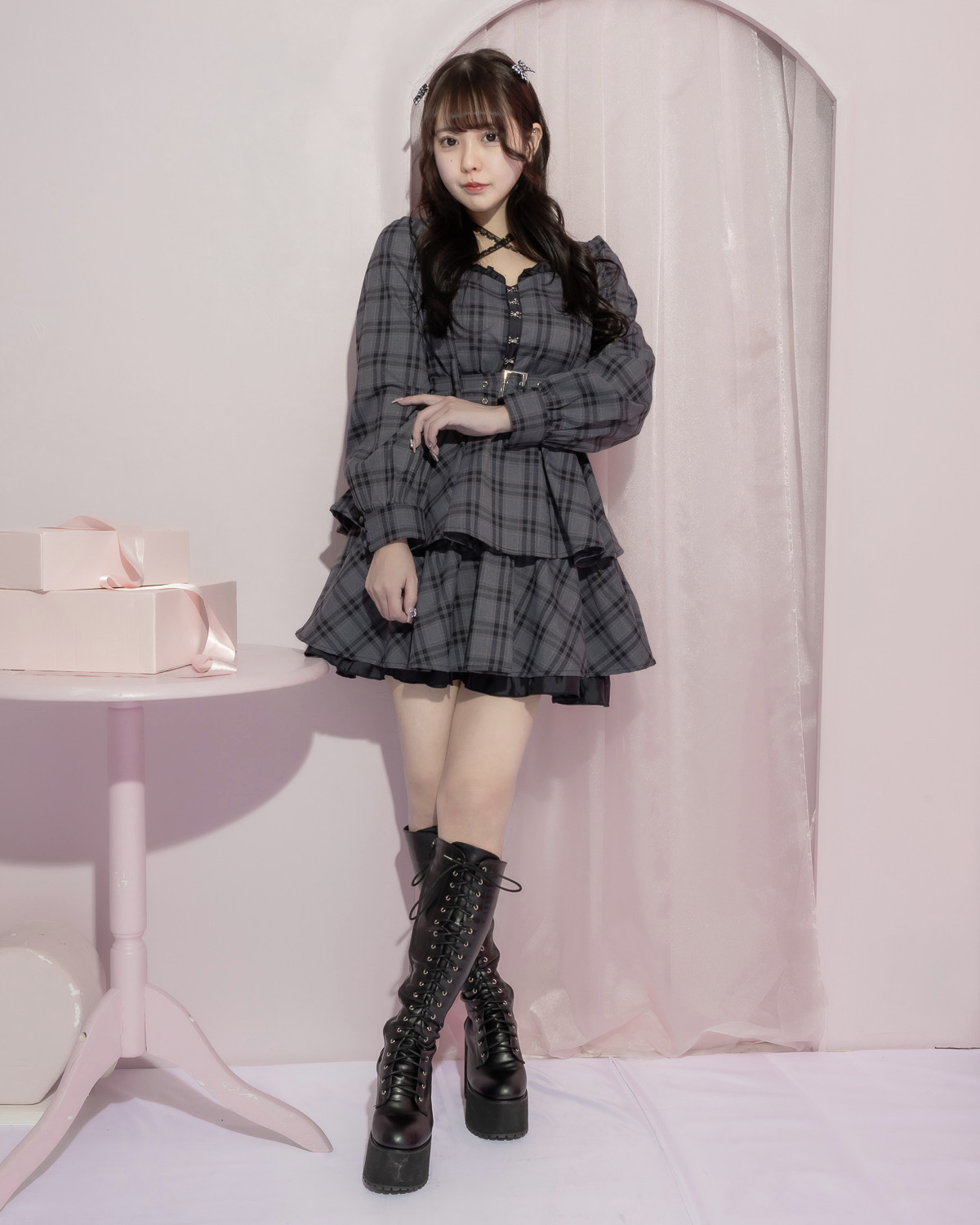 モデル身長:157cm/着用カラー:グレーチェック