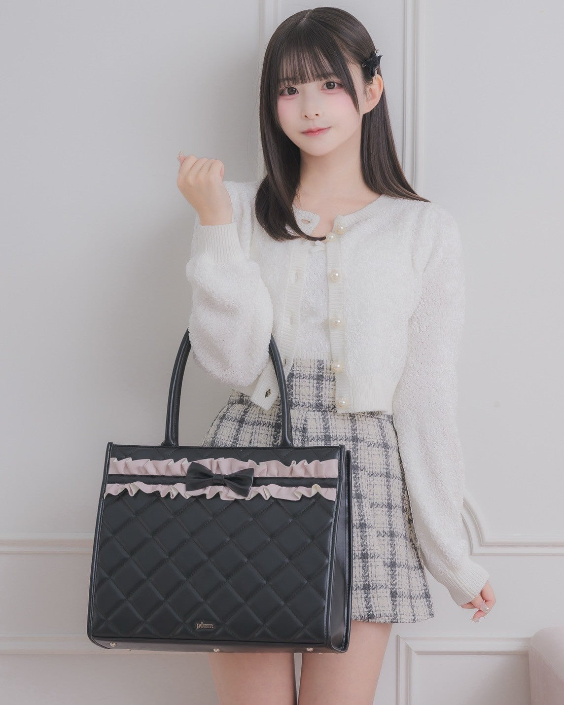 フロントフリルキルティングトート