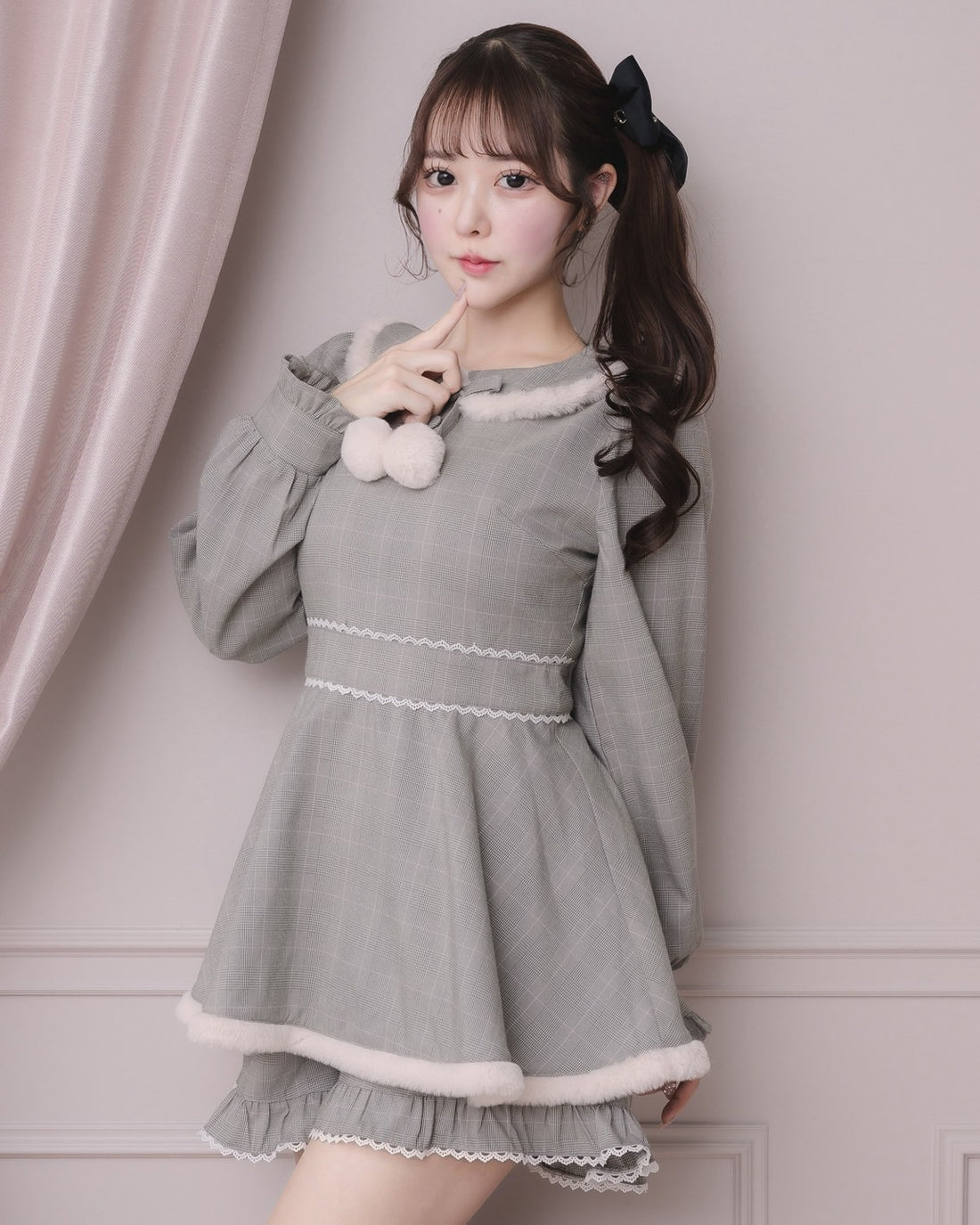 モデル身長：157cm/着用カラー:グレーチェック