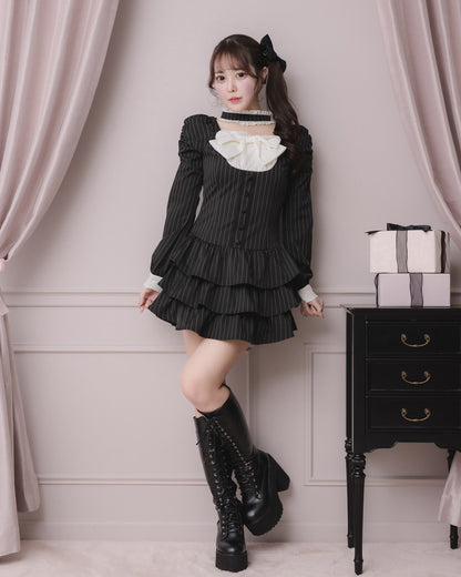 モデル身長：157cm/着用カラー:ブラックストライプ