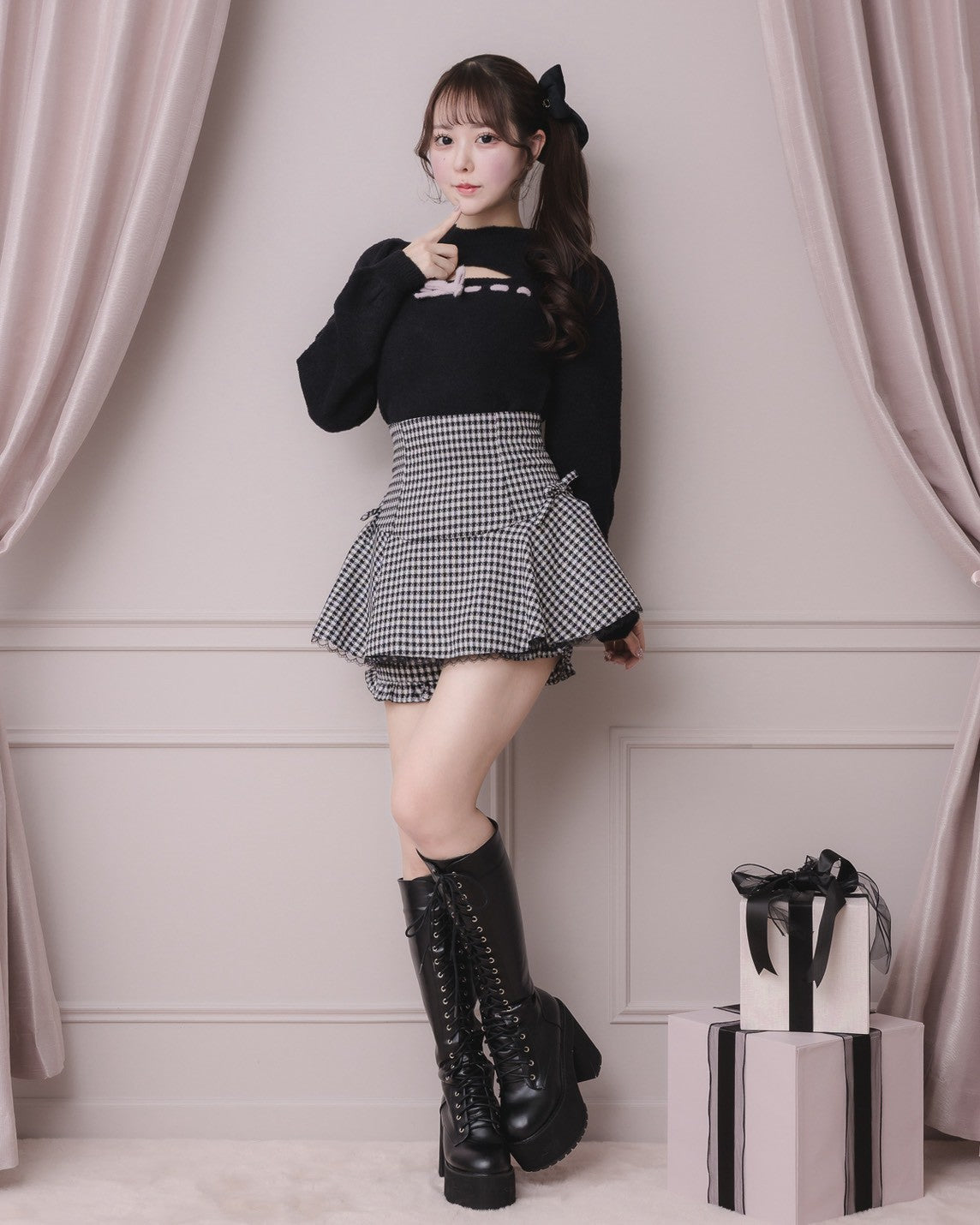 フロントリボンレイヤードマシュマロニット – pium