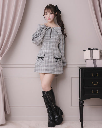 モデル身長：157cm/着用カラー:ホワイトチェック